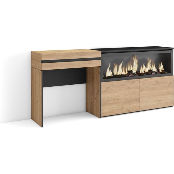 Tavolo Da Toeletta, 177X75X35Cm, Con Cassetto, Camino Elettrico Xxl, Rovere-image