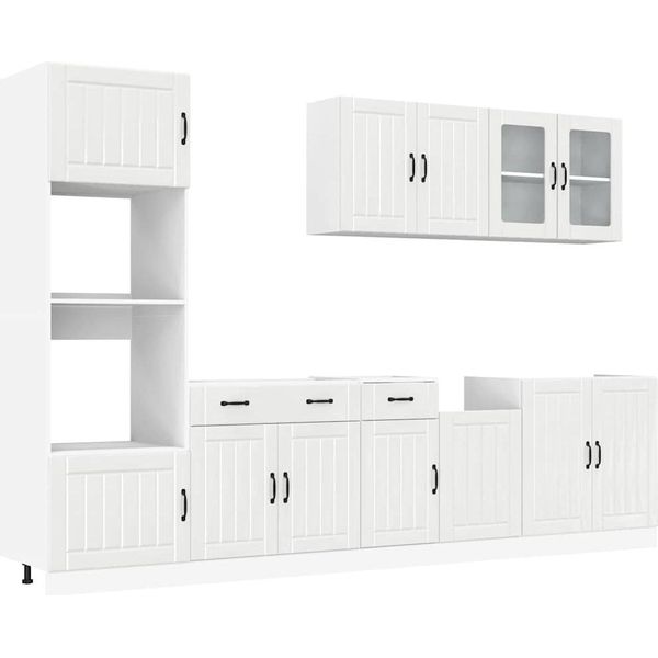 Vidaxl Set Di Armadietti Da Cucina Da 7 Pezzi Lucca In Materiale Ligneo Bianco Lucido-image