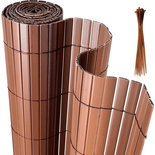 Jopassy Schermo Privacy In Pvc Rinforzo Interno, Schermo Privacy Balcone Con Fascette, Privacy Recinzione Frangivento Impermeabile Senza Perforazione Per Balcone Giardino, Marrone 1,6 X 5M-image
