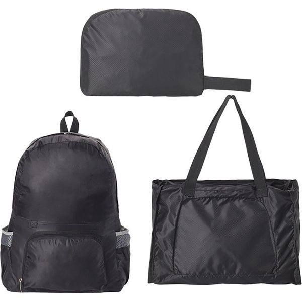 Zaino Impacchettabile In Fibra Di Poliestere Pieghevole Impermeabile Leggero Multifunzionale Da Trekking Per Viaggi In Campeggio Nero-image