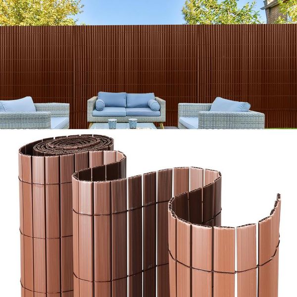 Hengda Schermo Privacy In Pvc Rinforzo Interno, Schermo Privacy Balcone Con Fascette, Privacy Recinzione Frangivento Impermeabile Senza Foratura Per Balcone Giardino, Marrone 0,8 X 5M-image