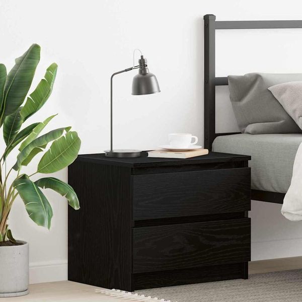 Vidaxl Comodino Look Rovere Nero 50 X 40 X 43,5 Cm Materiale A Base Di Legno-image