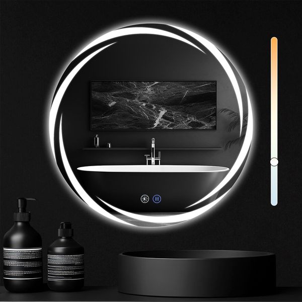 Zmh Specchio Con Illuminazione Specchio Rotondo A Led Da Parete 60Cm IP44 Specchio Rotondo Con Touch Specchio Con Luce Interruttore Dimmerabile E Funzione Defogger Per-image