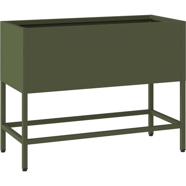 Vidaxl Fioriera Da Giardino A Letto Rialzato Verde Oliva 60 X 26 X 45 Cm In Acciaio-image