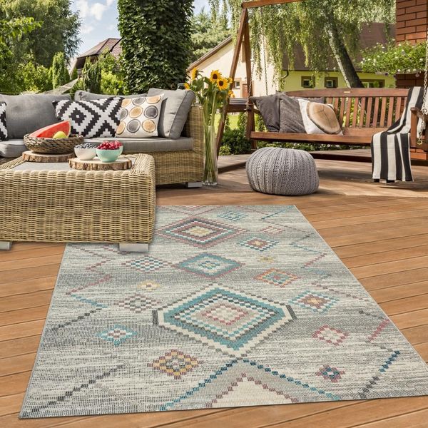 Tappeto Per Interni Ed Esterni Con Motivo Geometrico In Verde Crema Dimensioni - 200 X 290 Cm-image