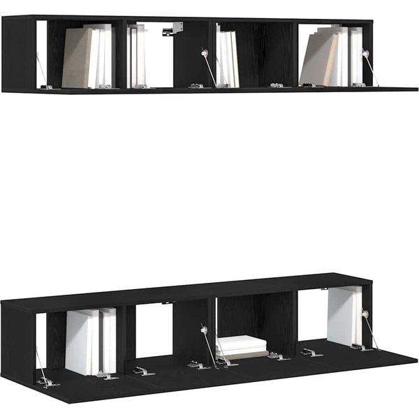 Vidaxl Set Di Mobili Tv 4 Pezzi Look Rovere Nero 80 X 30 X 30 Cm-image