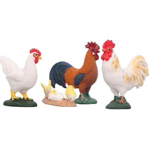 4PCS Figurine Di Pollo Della Fattoria Simulato Set Gallo Gallina Pulcini Animali Decorativi Per La Celebrazione Di Pasqua-image