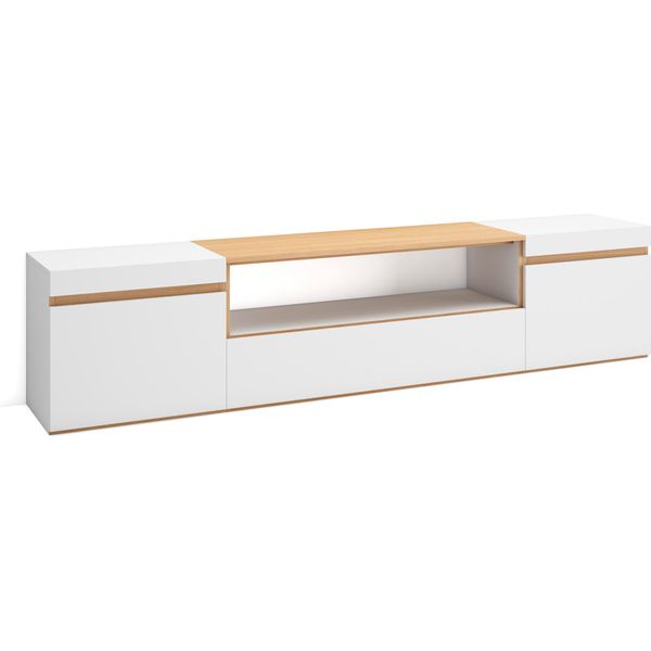 Mobile Tv Soggiorno, 200X35X45Cm, Per Tv Fino A 80", Mobile Soggiorno, Bianco E Rovere Soft"-image