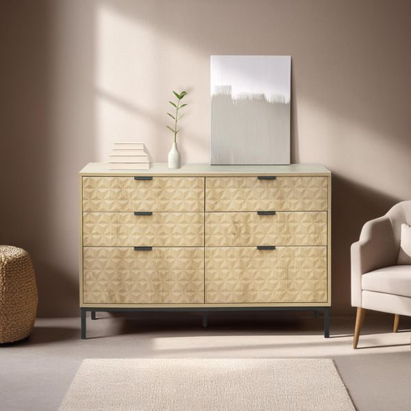 Cassettiera A 6 Cassetti In Mdf Con Decoro Melaminico Legno Chiaro - Oviala Dave-image