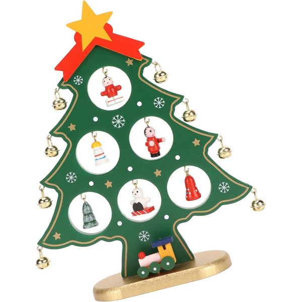 Albero Di Natale In Legno Decorazione Da Tavolo Con Mini Ornamenti Per Verde Ornamento-image