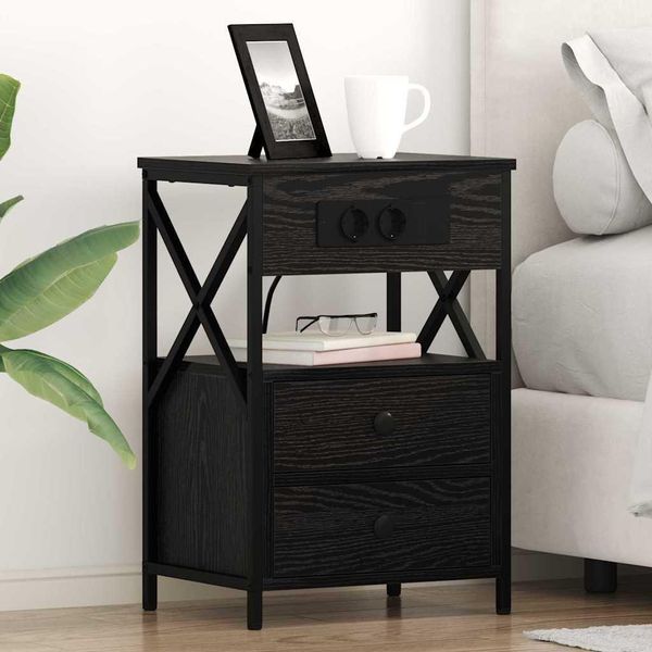 Design New Comodino Rovere Nero 40 X 31 X 60 Cm Legno Ingegnerizzato - Comodini E Armadi Mobili2025 CHY6745941 1Pacco-image