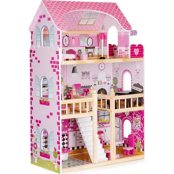 Casa Delle Bambole In Legno Con Mobili Ecotoys-image