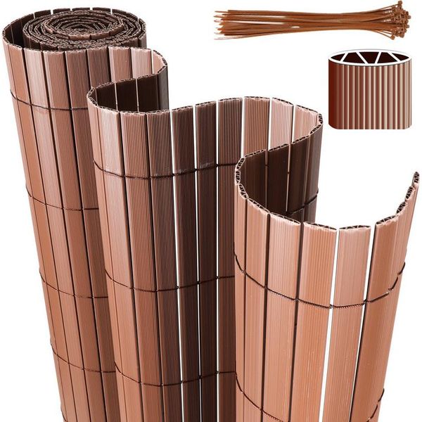 Aopunly Pvc Privacy Screen Schermo Privacy Per Recinzione Giardino Resistente Alle Intemperie Marrone 100X400Cm-image