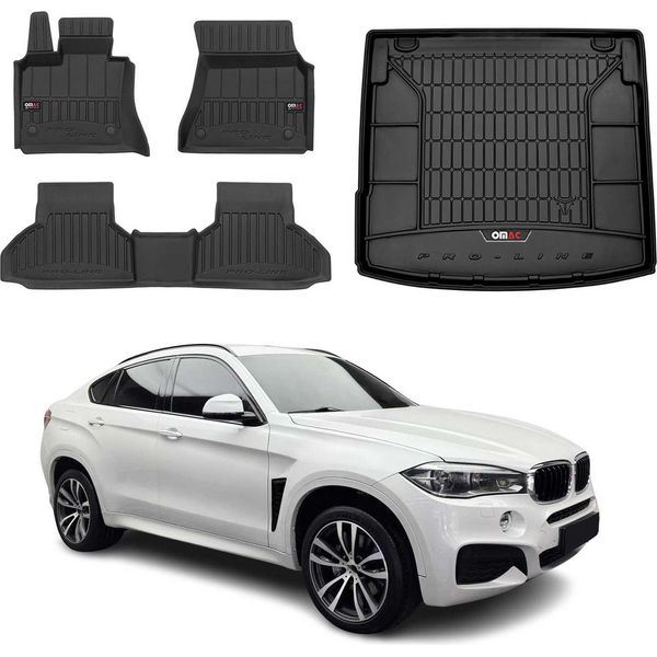 Set Di Tappetini E Fodere Per Il Bagagliaio Omac Per Bmw X6 F16 2014-2019 In Gomma Nera 4X-image
