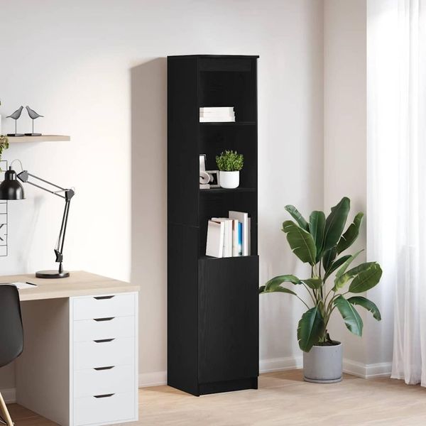Vidaxl Credenza Nera Aspetto Rovere 37,5X35X180 Cm Materiale A Base Di Legno-image