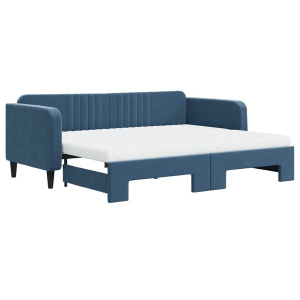 Syfax™ Divano Letto Estraibile Con Materassi Blu 90X200 Cm Velluto-image