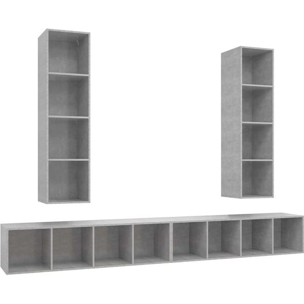 Syfax™ Mobile Tv A Parete 4 Pz Grigio Cemento In Legno Multistrato-image