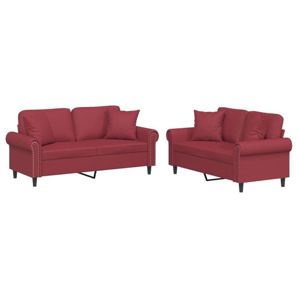 Syfax™ Set Di Divani 2 Pz Con Cuscini Rosso Vino In Pelle Finta-image