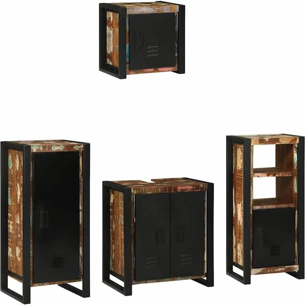 Vidaxl Set Di Mobili Da Bagno 4 Pezzi Marrone Legno Massiccio Riciclato-image