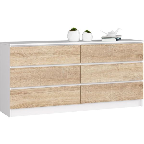 Akord Credenza 6 Cassetti Rovere Sonoma Bianco 160X40X77 Cm-image