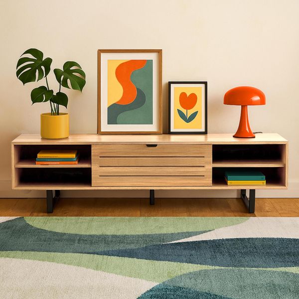 Mobile Porta Tv Rettangolare Con 2 Ante, L160 Cm, Legno Chiaro - Oviala Julio-image