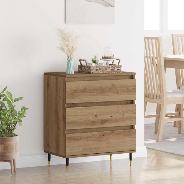 Vidaxl Credenza Con Cassetti In Rovere Artigianale 60 X 35 X 70 Cm Materiale A Base Di Legno-image