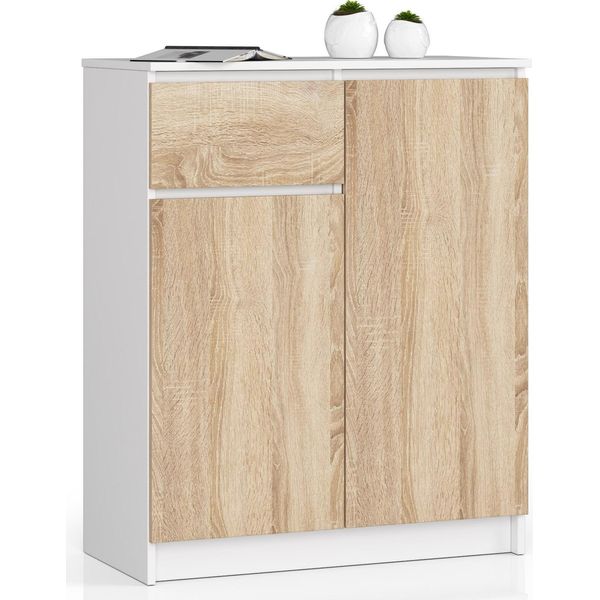 Akord Mobile 2 Ante 1 Cassetto Bianco/Rovere Sonoma 80X40X99 Cm-image