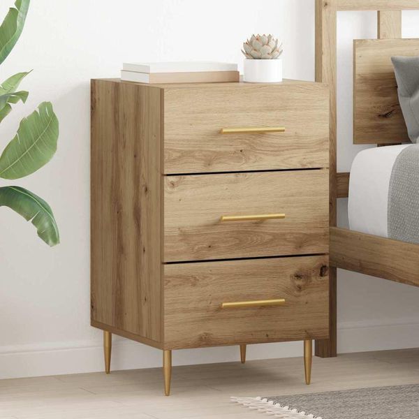 Vidaxl Comodino Con Cassetti In Rovere Artigianale 40 X 40 X 66 Cm Materiale A Base Di Legno-image