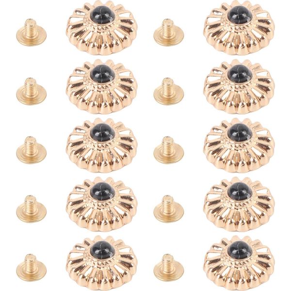 10 Pezzi Bottone A Vite 16,5 Mm Oro Fiore Nero Turchese Con Viti 4,5 Mm Per Portafoglio Borsa-image