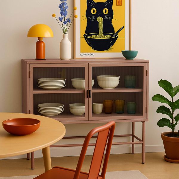Credenza Moderna A 2 Ante Da 110 Cm In Metallo E Vetro Marrone - Oviala Groovy-image