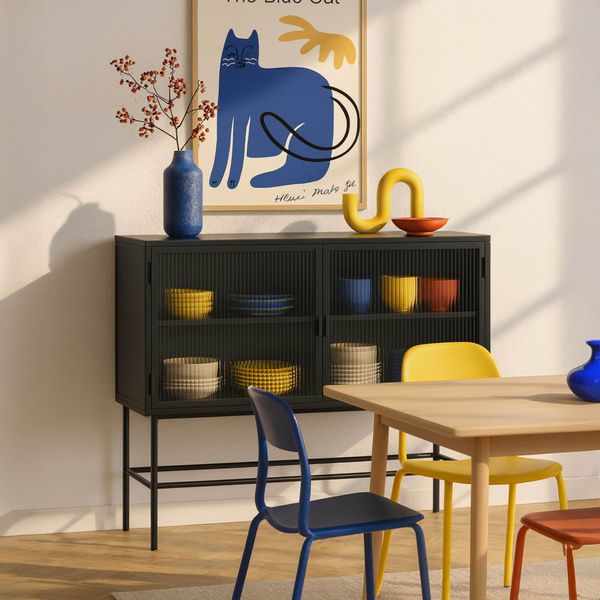 Credenza Moderna A 2 Ante Da 110 Cm In Metallo E Vetro Nero - Oviala Groovy-image