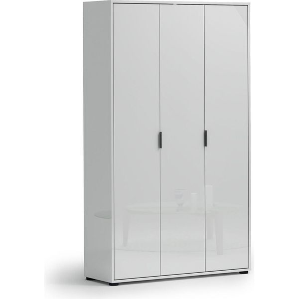 Dmora Armadio Multiuso Grande Teolo 106.9X180H Cm Bianco Lucido, 4 Ripiani Cassetti-image