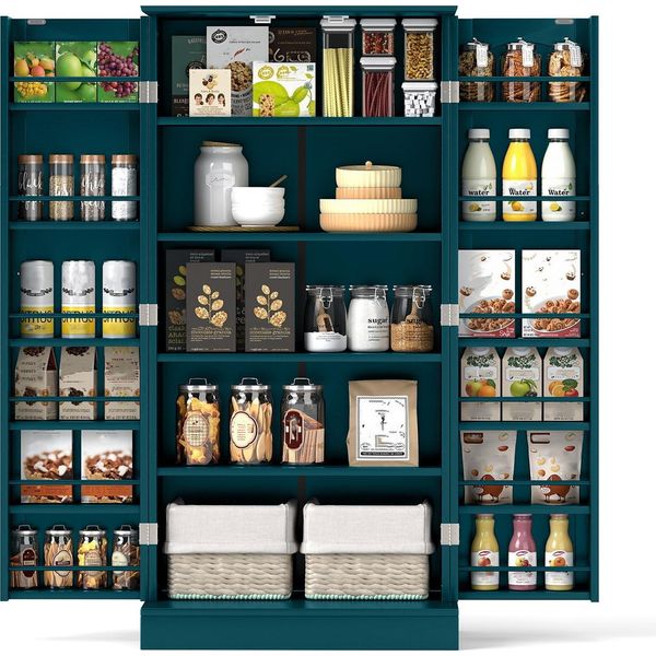 Armadio Da Cucina Costway, Dispensa, Mobile Con 2 Ante E 6 Ripiani Regolabili, Mobile Multiuso, 60 X 40 X 120 Cm, Verde-image
