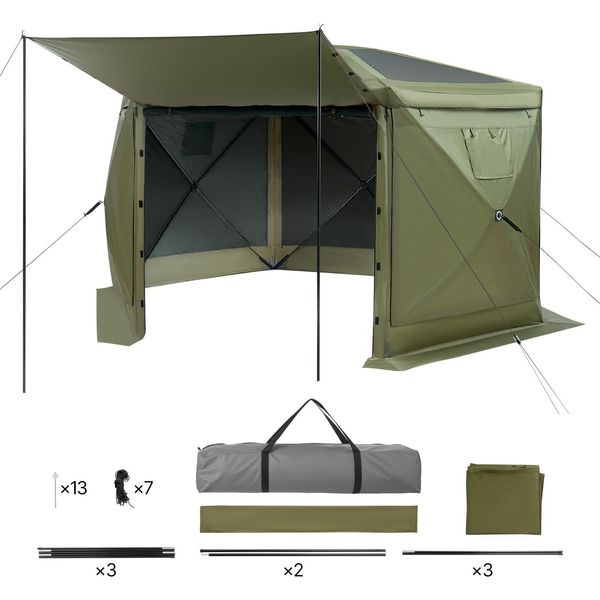Succebuy Padiglione Pop-Up, 3 X 3 M, Spaziosa Tenda Da Campeggio A 6 Lati Con Tetto Rimovibile E Borsa Per Il Trasporto, Tenda Per Feste, Protezione Solare Per 6-8 Persone In Terrazza E In Giardino, Verde-image