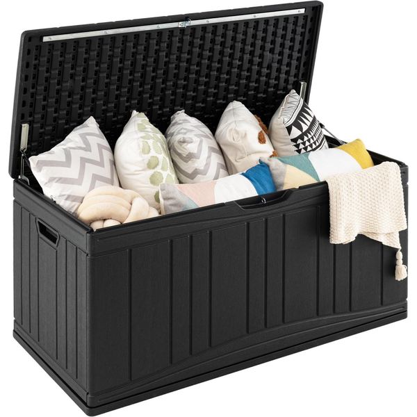 Costway Box Da Giardino 300L, Box Per Cuscini Con Coperchio Chiudibile A Chiave E Montanti A Gas, Box Di Stoccaggio Resistente Alle Intemperie, Box Per Cuscini Da Esterno Nero-image