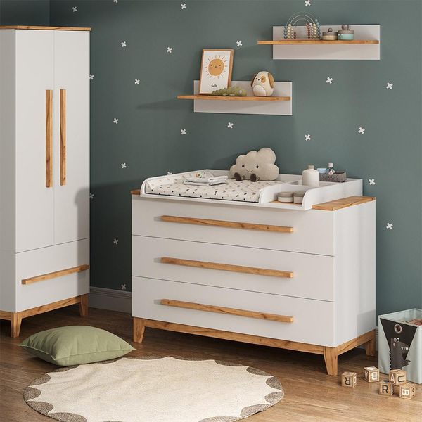 Vitalispa Fasciatoio Malia, 133.2 X 98 Cm Con 3 Cassetti, Bianco/Artisan-image