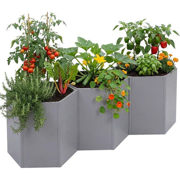 Set Di 3 Letti Rialzati HWC-P64, Letto Rialzato In Metallo Per Ortaggi/Piantine Fioriera In Acciaio 77X264X100Cm ~ Grigio-image