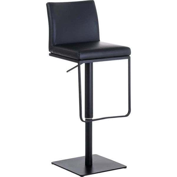 Sgabello Da Bar In Pelle Finta - Sgabello Multifunzionale - Regolabile E Girevole Per Un Comfort Ottimale | Colore: Nero | Colore Base: Nero-image