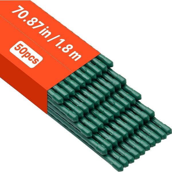 Vevor Supporto Per Rampicanti, Confezione Da 50 Pezzi, Asta Per Piante ⌀11X1800 Mm, Aste Per Pomodori In Metallo Plastificato, Supporto Per Piante Con Estremità Appuntita E Manopole Antiscivolo Per La Coltivazione Di Piante Rampicanti E Ortaggi-image