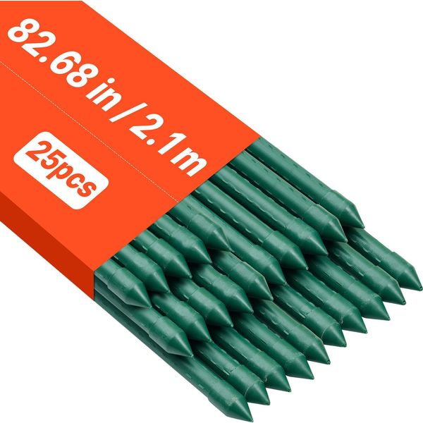 Vevor Supporto Per Rampicanti, Confezione Da 25 Pezzi, Asta Per Piante ⌀11X2100 Mm, Aste Per Pomodori In Metallo Plastificato, Supporto Per Piante Con Estremità Appuntita E Manopole Antiscivolo Per La Coltivazione Di Piante Rampicanti E Ortaggi-image