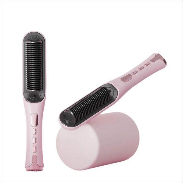 Inf Spazzola Lisciante Portatile Lcd - Pettine 2 In 1 Per Lisciare E Arricciare Rosa-image