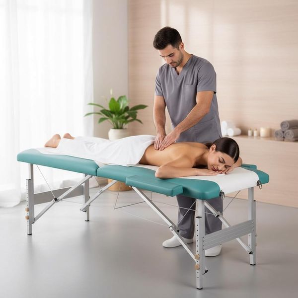 Mucola Lettino Da Massaggio A 3 Zone Panca Da Massaggio Pieghevole Tavolo Cosmetico Lettino Da Massaggio Tavolo Terapeutico Mobile Struttura In Alluminio - Bianco / Turchese-image