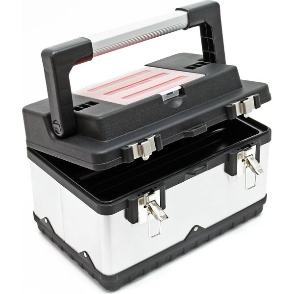 Cassetta Porta Attrezzi Wiltec 38X27X25 Cm In Acciaio Inox, Cassetta Porta Attrezzi Universale Con Telaio In Plastica, Porta Attrezzi E Maniglia, Cassetta Porta Attrezzi Professionale-image