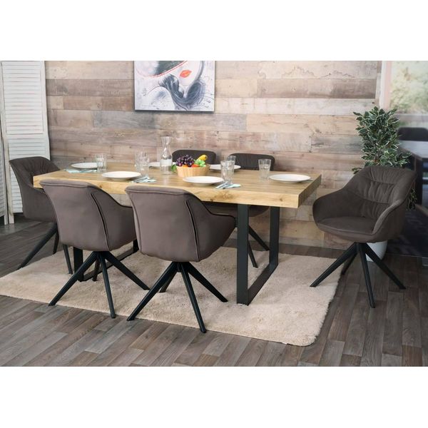 Set Di 6 Sedie Per Sala Da Pranzo HWC-K28, Sedia Da Cucina Imbottita Sedia Con Braccioli, Girevole, Metallo ~ Tessuto/Tessuto Marrone-image