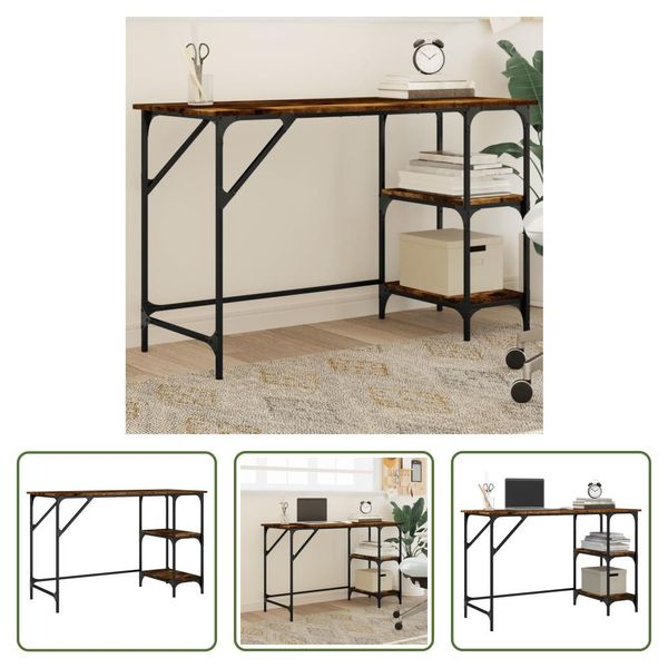The Living Store Scrivania Rovere Fumé 120X50X75 Cm Metallo Materiale Legno-image