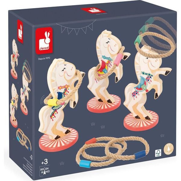 Gioco Del Lancio Degli Anelli Janod - Gioco Di Destrezza Con Cavalli Di Legno Per Bambini-image