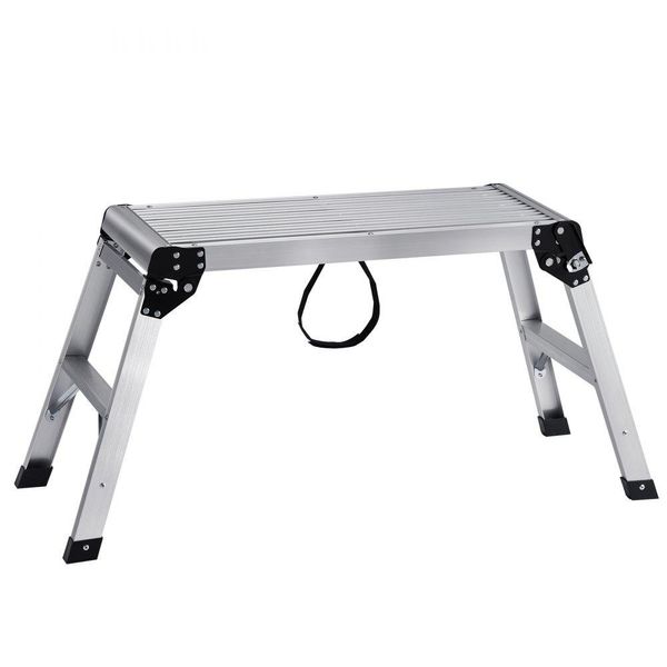 Banco Da Lavoro Pieghevole In Alluminio - Piattaforma Di Lavoro 76X30X50,8 Cm - Portata 150 Kg - Serrature Di Sicurezza - Scaletta Per Casa, Ufficio, Officina E Garage - Argento-image