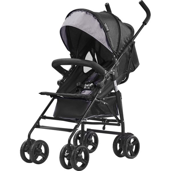 Passeggino Leggero Vevor, Compatto, Facile Da Piegare, Con Schienale Regolabile, Capottina, Telaio Acciaio Al Carbonio, Ampio Cestino Portaoggetti, Portabicchieri, Passeggino Con Ombrello-image