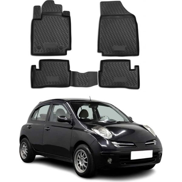 2005-2010 Nissan Micra Tappetini Tpe Nero 4 Pezzi-image
