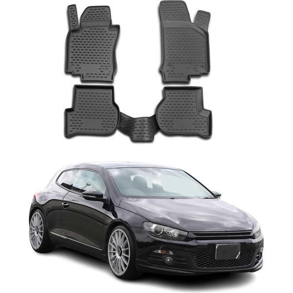 Set Tappetini E Fodera Bagagliaio Per Vw Scirocco 2009-2017 In Gomma Tpe Nero 5X-image